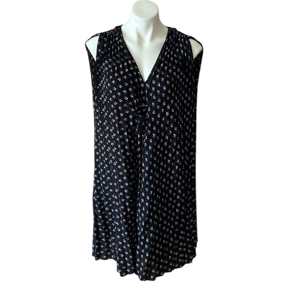 Max Studio Black Floral Sleeveless Oversized Knee Length Pleated Dress Size M